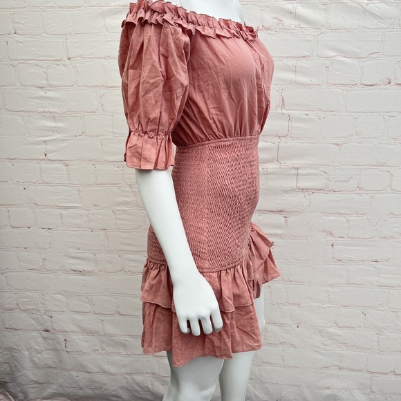 Simplee Women's shirred stretchy body, Bell sleeve Dusty Pink dress Size M - Picture 6 of 14